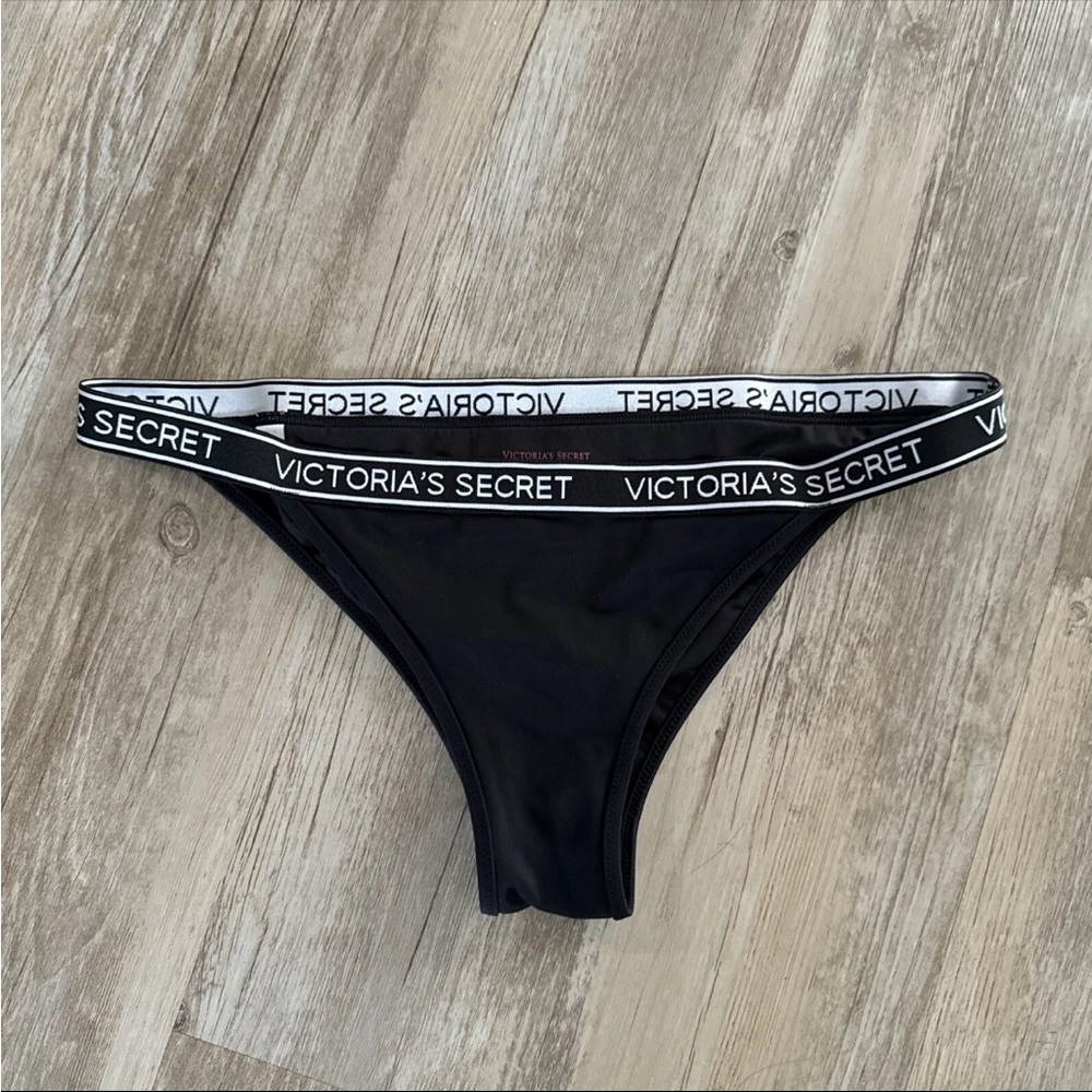 Victoria's Secret Black Logo Cheeky Swim Bottom Only